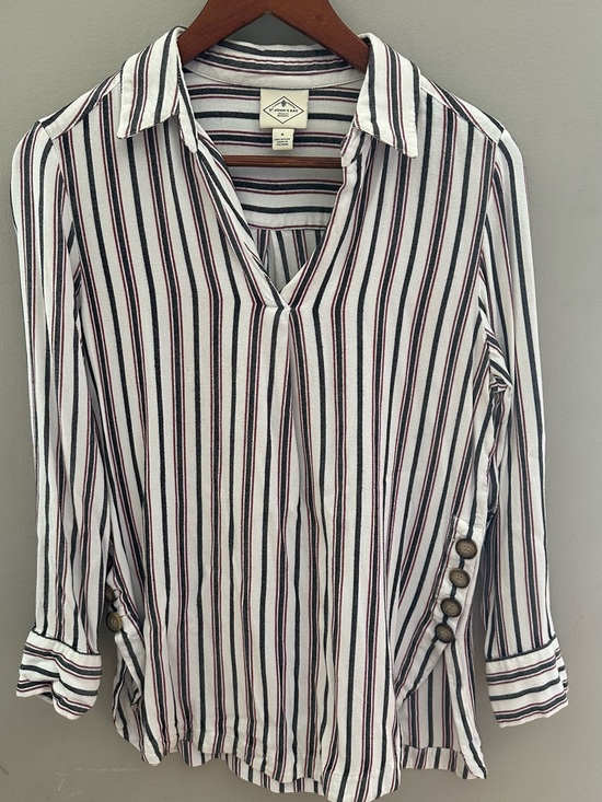 St. John's Bay Tops - St. John’s Bay Women’s Small Striped Button Side Tunic Blouse